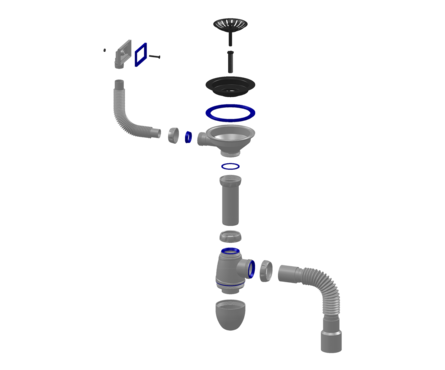 Сифон для мойки разъемный выпуск 3 1/2 с прямоугольным гибким переливом гофра 40х40/50 Unicorn B425Р Фотография_1