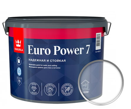 Краска ВД Tikkurila EURO POWER-7 моющаяся для стен и потолков база С (9 л ) Фотография_0