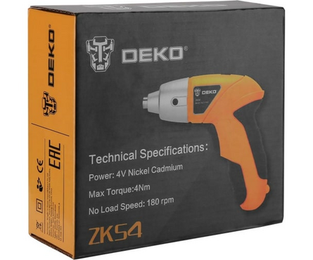 Аккумуляторная отвертка 4 В, встр. Ni-Cd. 0.6А ч, 4 Нм. бит 10 шт, USB заряд ZKS4 DEKO Фотография_4