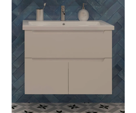 Тумба для ванной Паола 80 подвесная белая с умывальником Гремми 80/Фостер 80 Фотография_1