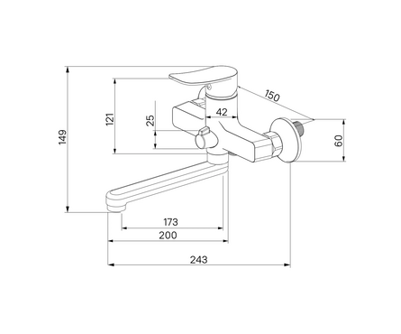 Смеситель для ванны однорычажный MILARDO короткий гусак хром Demi DEMSB02M02 Фотография_2