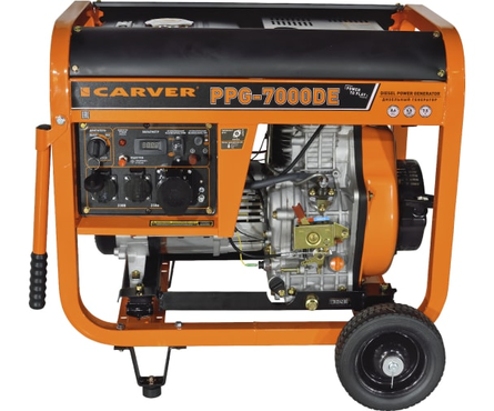 Генератор дизельный 5.5 кВт 220В бак 12.5 л электростартер, колеса PPG-7000DE CARVER Фотография_3