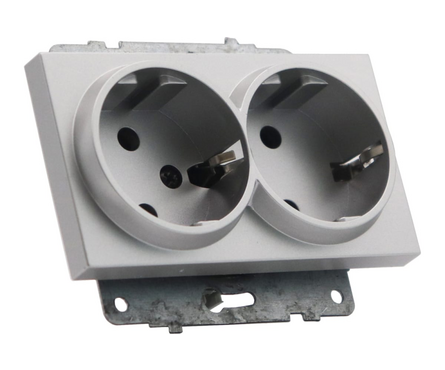 Розетка OVIVO QUANTUM 2 поста, с заземлением, серебро Фотография_1