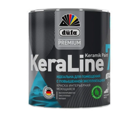 Краска моющаяся Dufa Premium KeraLine Keramik Paint 7 для стен и потолков, матовая, белая, база 1, 0.9 л Фотография_0
