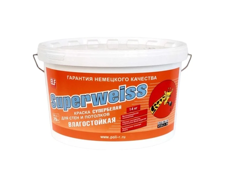 Краска ВД Poli-R «Superweiss» для стен и потолков, супербелая, 14 кг Фотография_0