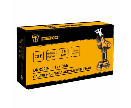 Пила сабельная аккумуляторная 20 В, 0-3000 об/мин, 1 аккум. 3.0 Ач DKRS20-Li DEKO Фотография_3