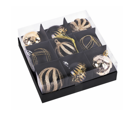 Набор елочных шаров d 6 см черный с золотом (9 шт/уп) Фотография_2