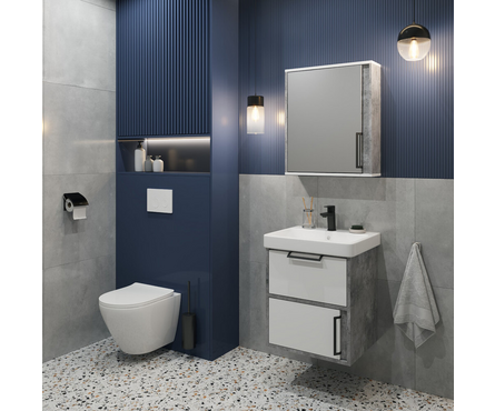 Шкаф-зеркало Хантер 55 универсальное серый цемент Фотография_4