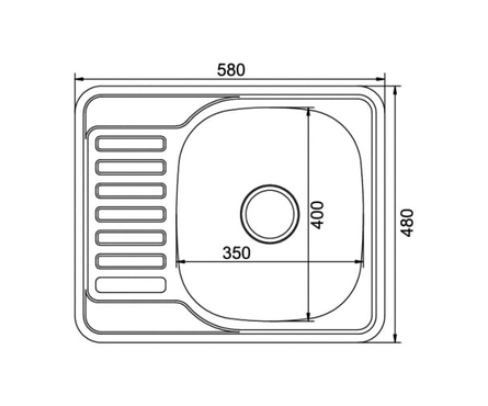 Мойка врезная MIXLINE 48х58х15 см, 0.6 мм, правый выпуск 3 1/2, с сифоном Фотография_1