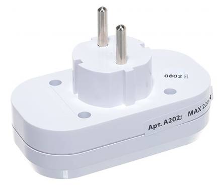 Разветвитель UNIVersal А202 2 гнезда, без заземления, плоский, 6А Фотография_1