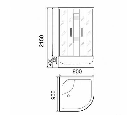 Душевая кабина Parly ЕС90 высокий поддон, 900х900х2150 мм, тонированное стекло, задняя стенка черная Фотография_3