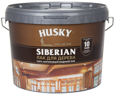 Лак для дерева акриловый HUSKY SIBERIAN полуматовый бесцветный 9 л Фотография_1