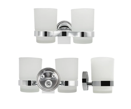 Стакан для зубных щеток двойной креплением к стене хром Санакс Фотография_3