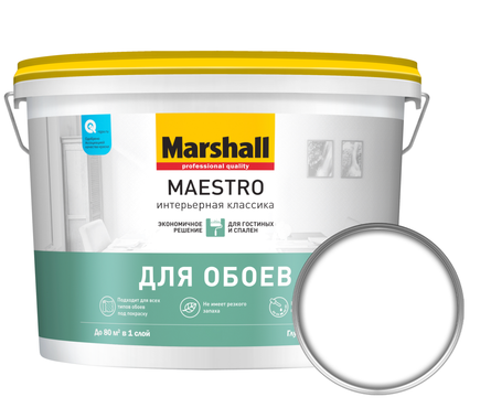 Краска ВД Marshall «Maestro» Интерьерная классика, для обоев, латексная, глубокоматовая (4.5 л) Фотография_0