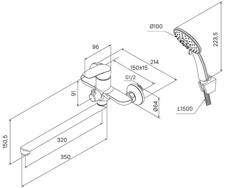 Смеситель для ванны однорычажный MILARDO длинный гусак хром Rora RORSB00M10 Фотография_2