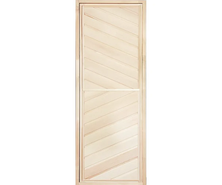 Дверь для бани 1.9х0.7 м глухая, полотно липа, коробка из липы с петлями Диагональная с ребрами Фотография_0