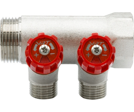 Коллектор VRT, 2 выхода, 1х1/2 наружная резьба с регулировочными вентилями Фотография_1