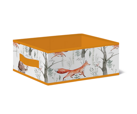 Коробка тканевая для хранения 25х35х16 см без крышки оранжево-белая FOREST FRIENDS Фотография_0