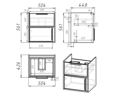 Тумба для ванной Хантер 55 подвесная светлый цемент с умывальником Адриана-55 Фотография_3
