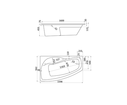 Ванна акриловая 1600x950 мм правая (каркас+сифон) Майорка SANTEK Фотография_3