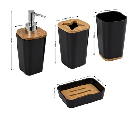 Набор аксессуаров для ванной настольный пластик Черный-бамбук САНАКС Фотография_1