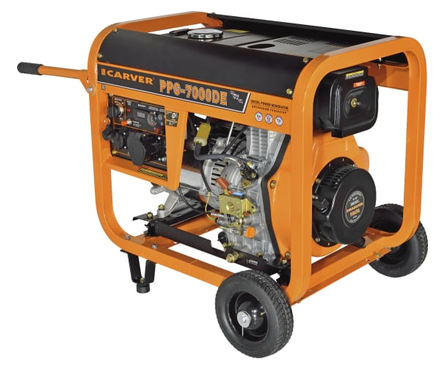 Генератор дизельный 5.5 кВт 220В бак 12.5 л электростартер, колеса PPG-7000DE CARVER Фотография_1