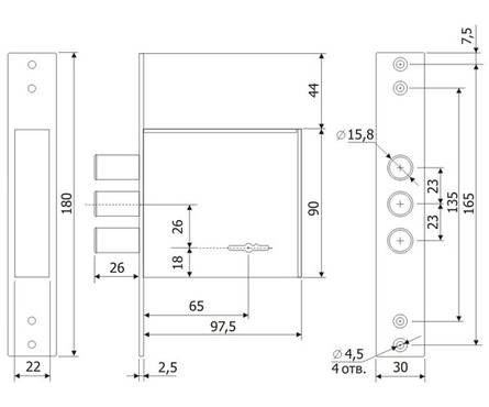 Замок врезной 30.01 сувальдный (длинный ключ) ГАРДИАН Фотография_2