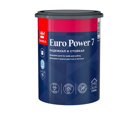 Краска EURO POWER-7 ТИККУРИЛА моющаяся для стен и потолков 0.9 л Фотография_0