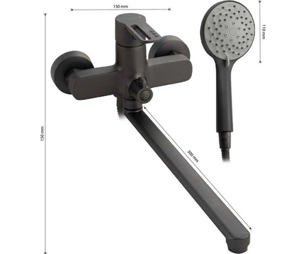 Смеситель для ванны однорычажный CONSUL длинный гусак графит 8970 Фотография_2