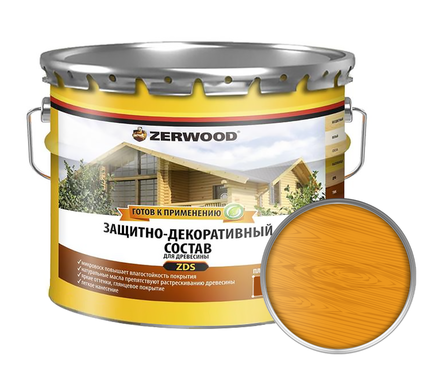 Защитно-декоративный состав ZERWOOD ZDS для древесины, калужница, 10 л Фотография_0