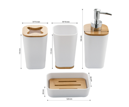 Набор аксессуаров для ванной настольный пластик Белый-бамбук САНАКС Фотография_2