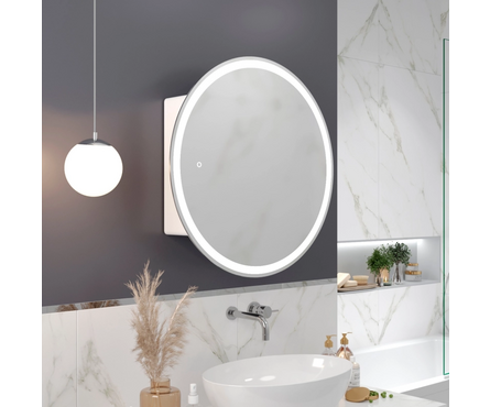 Зеркало-шкаф круглое 600 мм Оливия сенсорный выключатель светодиодная подсветка MIXLINE Фотография_3