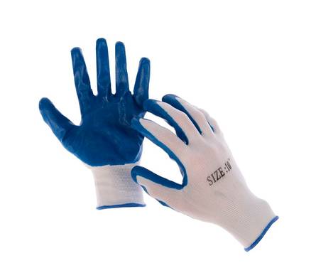 Перчатки нейлоновые белые с синим нитриловым покрытием Фотография_0