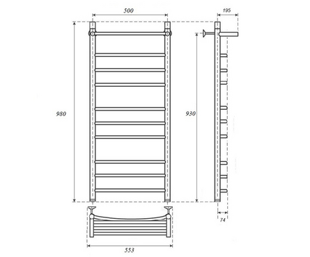 Полотенцесушитель водяной 100х50 1'' 10 перекл ПРЯМОУГ нижнее подкл. (крепеж, без монт. комп. ) ЛЦ ZOX Фотография_1