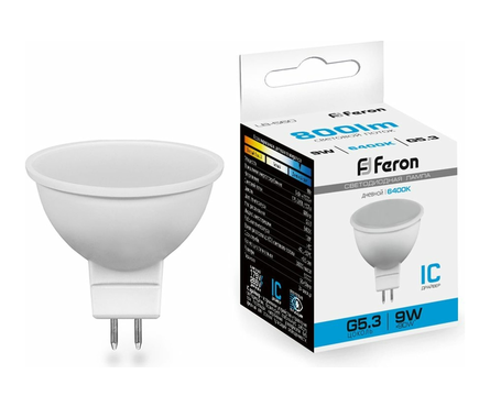 Лампа светодиодная Feron, 9 Вт, GU5.3, 6400К, дневной свет  Фотография_0