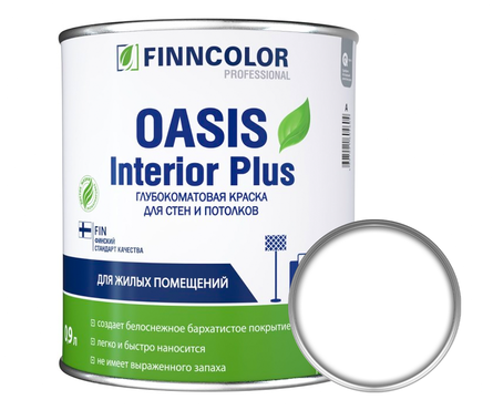 Краска для стен и потолков FINNCOLOR OASIS INTERIOR PLUS для влажных помещений, белая (0.9 л) Фотография_0