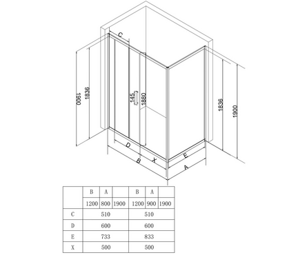 Душевая ширма квадрат 120х90х5 мм прозрачное стекло проф оружейная сталь EG2G EvaGold Фотография_2