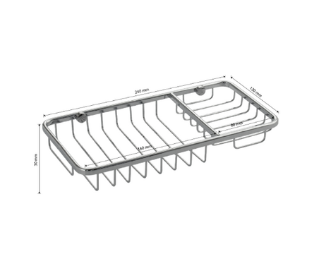 Мыльница решетка большая двухсекционная хром САНАКС Фотография_4