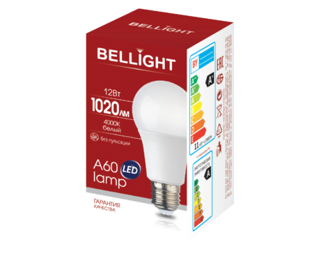Лампа светодиодная 12 Вт Груша Е27 4000К белый свет Bellight Фотография_1