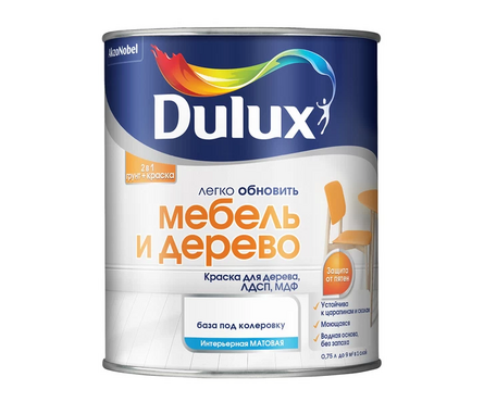 Краска для дерева матовая акриловая ВД ДЮЛАКС Мебель и дерево белая БАЗА BW 0.75 л Фотография_2