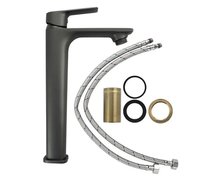 Смеситель для умывальника однорычажный MAGNUS литой гусак графит высокий 8402 Фотография_2