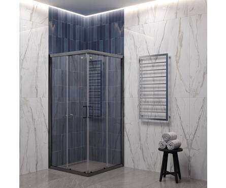 Душевая ширма EvaGold EG3G квадрат 100x100x5 мм, прозрачное стекло, цвет профиля оружейная сталь Фотография_1