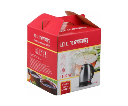 Чайник электрический 1500 Вт, 1.6 л, нержавеющая сталь, LA-4612 L'ORNAY Фотография_4