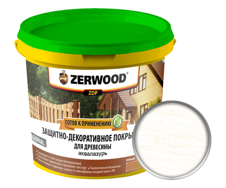Защитно-декоративное покрытие ZERWOOD ZDP аквалазурь, белая, 0.9 кг  Фотография_0