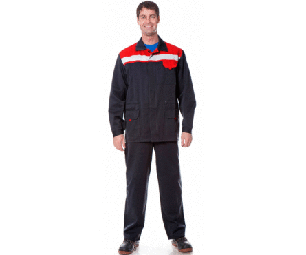 Костюм ПРОФИ (куртка + полукомбинезон) смесовая ткань цвет серый-красный (96-100/170-176) Фотография_0