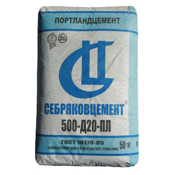 Цемент Себряковцемент (М-500 Д-20) ЦЕМ II/A-Ш 42.5Н (50 кг) (40 меш)