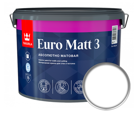 Краска ВД Tikkurila Euro Matt 3 интерьерная, латексная, глубокоматовая (9 л) Фотография_0