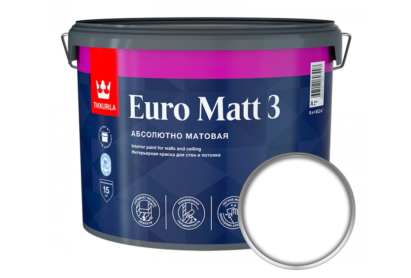 Tikkurila euro matt. Краска Euro Matt 3. Тиккурила евро Матт 3. Tikkurila Euro Matt 3 цвет. Tikkurila Euro Matt 3 слоновая кость.