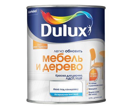 Краска для дерева матовая акриловая ВД ДЮЛАКС Мебель и дерево прозрачная БАЗА BС 0.75 л Фотография_1