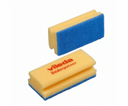 Губка Виледа 14х18см, желтая (синий абразив) для ванной